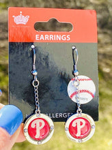 Load image into Gallery viewer, Philadelphia Phillies Round Crystal Dangle Earrings
