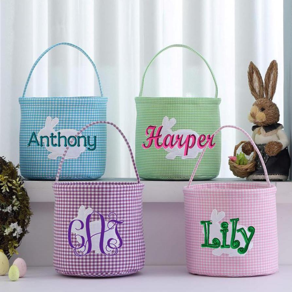 Gingham Easter Bag with Bunny Personalized