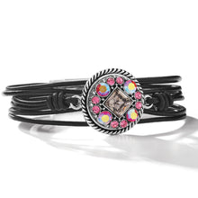 Load image into Gallery viewer, Ginger Snaps Silver Leather Black 6-Strand Magnetic Bracelet
