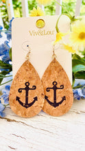 Load image into Gallery viewer, Painted Cork Summer Earrings Anchor
