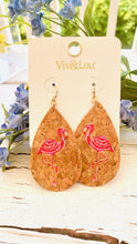 Load image into Gallery viewer, Painted Cork Summer Earrings Flamingo
