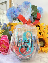 Load image into Gallery viewer, Stemless Wine Glass Personalized with Initial/Name and Lindor Chocolates
