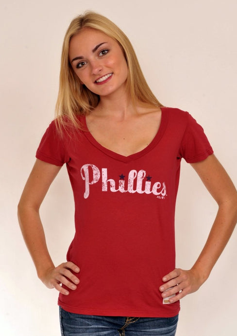 Philadelphia Phillies Cooperstown Red VNeck for Women