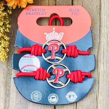 Load image into Gallery viewer, Philadelphia Phillies Stretch Bracelet &amp; Hair Tie, 2-Pack
