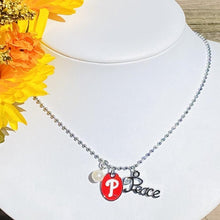 Load image into Gallery viewer, Philadelphia Phillies Peace &amp; Pearl Charm Necklace
