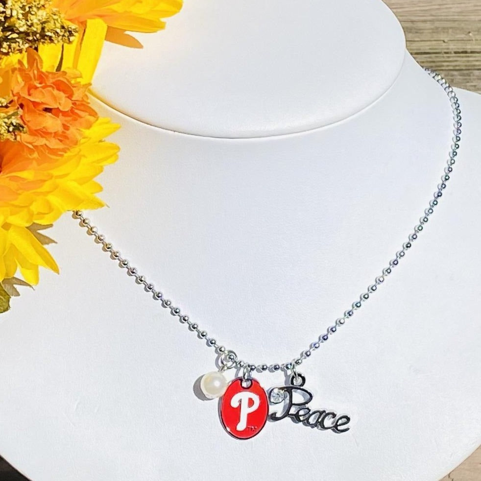 Philadelphia Phillies Peace & Pearl Charm Necklace