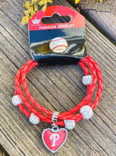 Load image into Gallery viewer, Philadelphia Phillies Red Braided Cord Bling Bracelet
