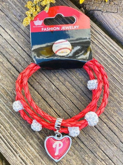Philadelphia Phillies Red Braided Cord Bling Bracelet