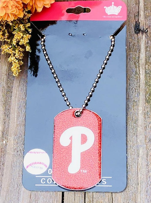 Philadelphia Phillies Red Glitter Dog Tag Necklace