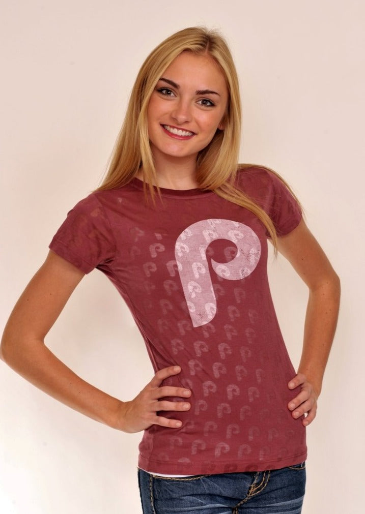 Philadelphia Phillies Repeater in Maroon Top for Women (Free Shipping) Szs Md & XL