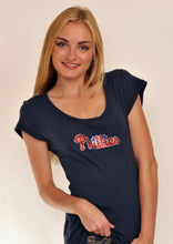 Load image into Gallery viewer, Philadelphia Phillies Scoop Neck Bling Top Navy Blue for Women
