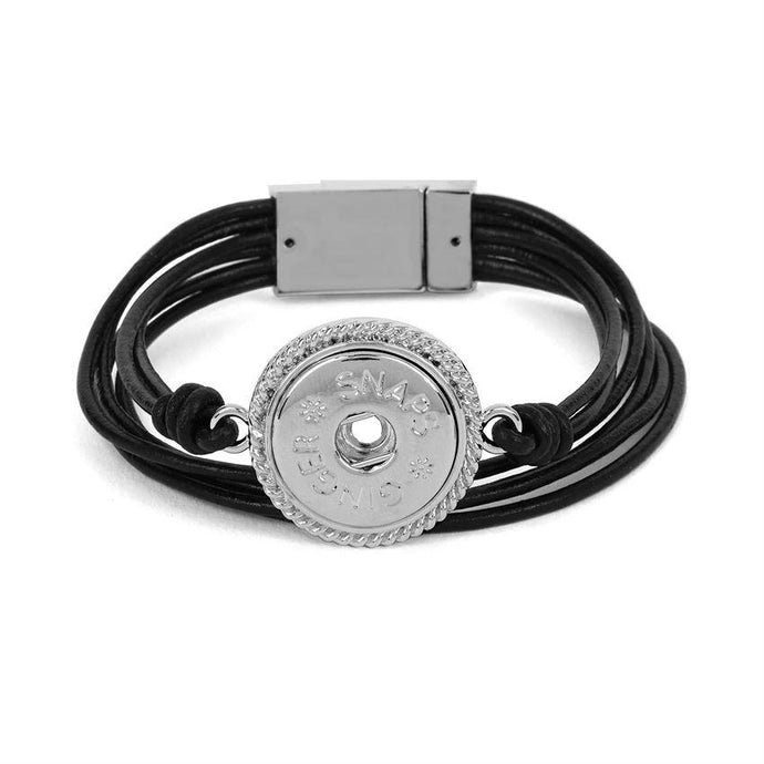 Ginger Snaps Silver Leather Black 6-Strand Magnetic Bracelet
