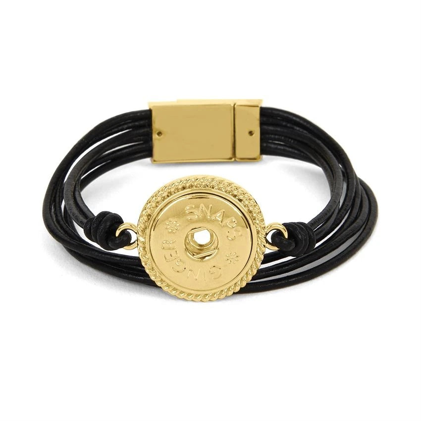 Ginger Snaps Gold Leather Black 6-Strand Magnetic Bracelet