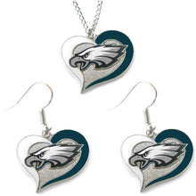 Load image into Gallery viewer, Philadelphia Eagles Swirl Heart Earrings &amp; Necklace Set
