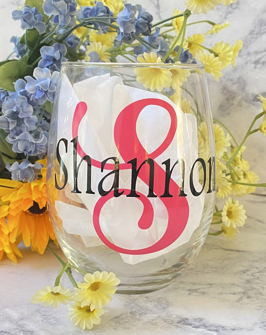 Stemless Wine Glass Personalized with Initial/Name and Lindor Chocolates