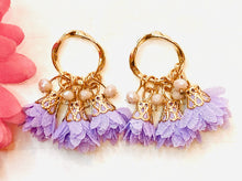 Load image into Gallery viewer, Sweet Gold Hoop Tassel Post Earrings Lavender
