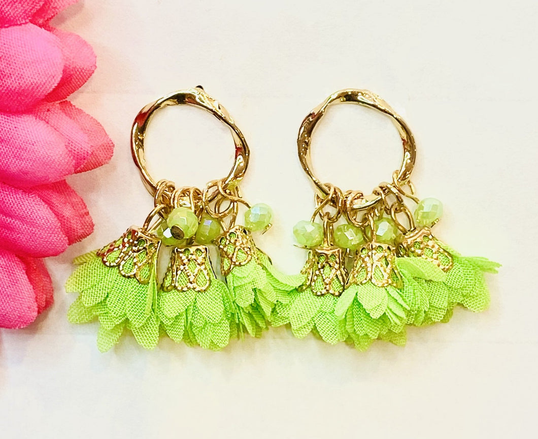 Sweet Gold Hoop Tassel Post Earrings Lime