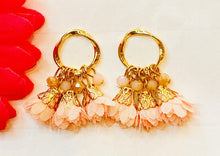 Load image into Gallery viewer, Sweet Gold Hoop Tassel Post Earrings Peach
