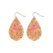 Load image into Gallery viewer, Painted Cork Summer Earrings Flamingo
