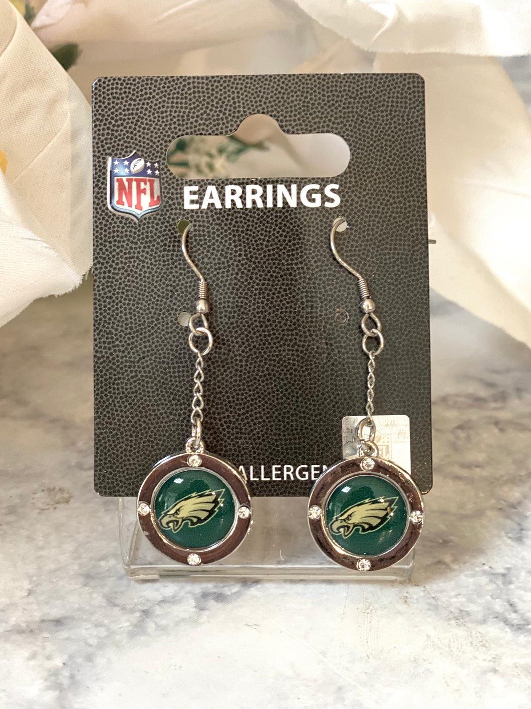 Philadelphia Eagles Round Crystal Dangle Earrings (Free Shipping)