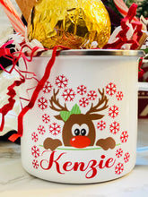 Load image into Gallery viewer, Personalized Reindeer Hot Cocoa Mug for Kids with Hot Cocoa Bomb, Snowman Spatula &amp; Candy Cane
