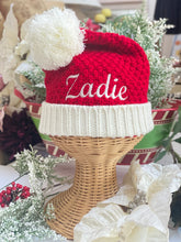 Load image into Gallery viewer, Christmas Knitted Santa Hat/Beanie with Pom Pom Ball Personalized
