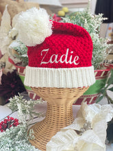 Load image into Gallery viewer, Christmas Knitted Santa Hat/Beanie with Pom Pom Ball Personalized
