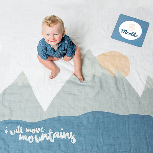 Lulujo “I Will Move Mountains” Baby’s First Year Blanket & Cards Set