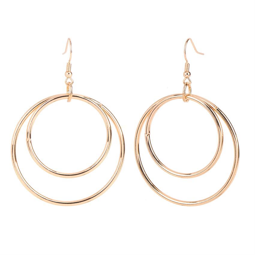 Whispers Gold Double Circles Dangle Earrings