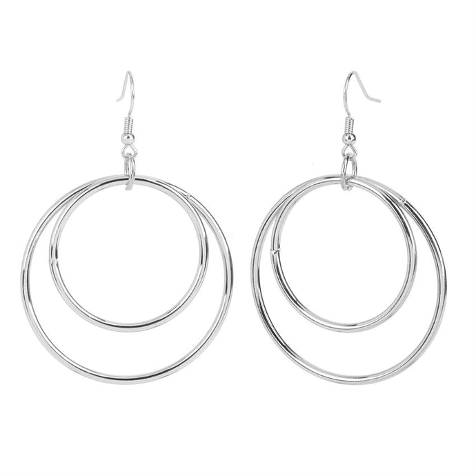 Whispers Silver Double Circles Dangle Earrings