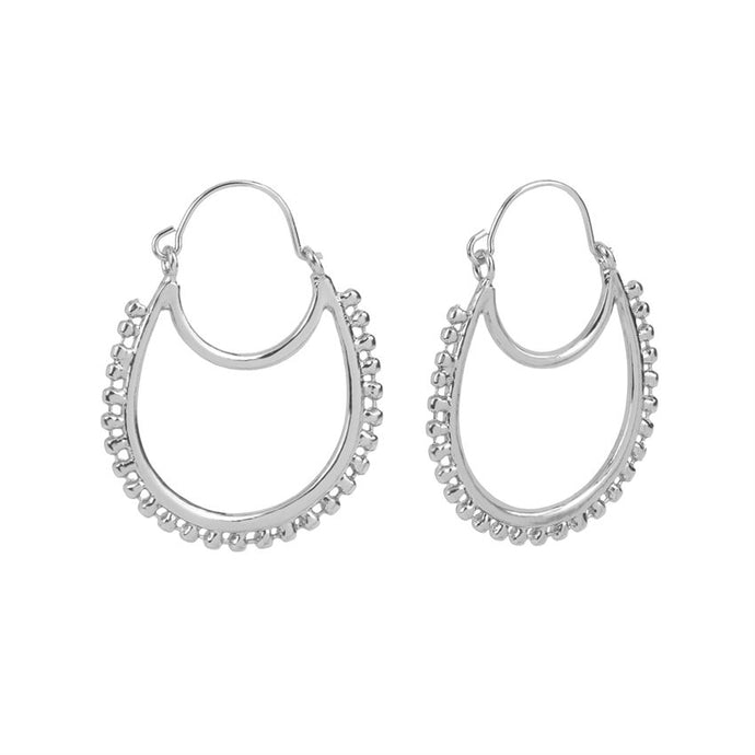 Whispers Silver Double Crescent Ball Hoop Earrings