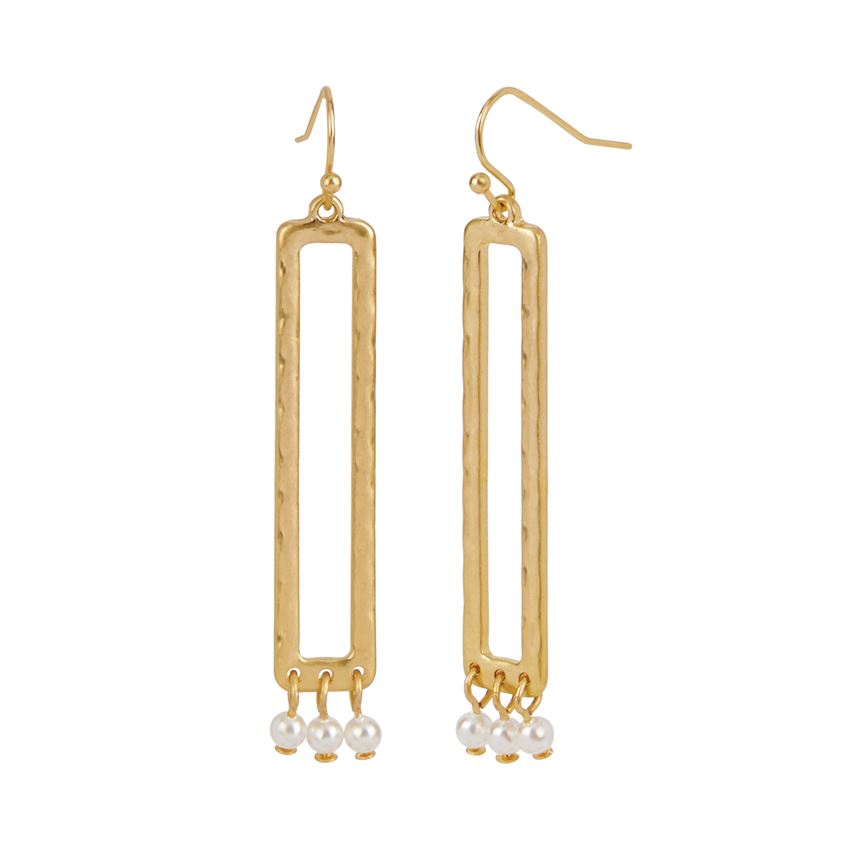 Whispers Gold Rectangle with Faceted Dangle Earrings