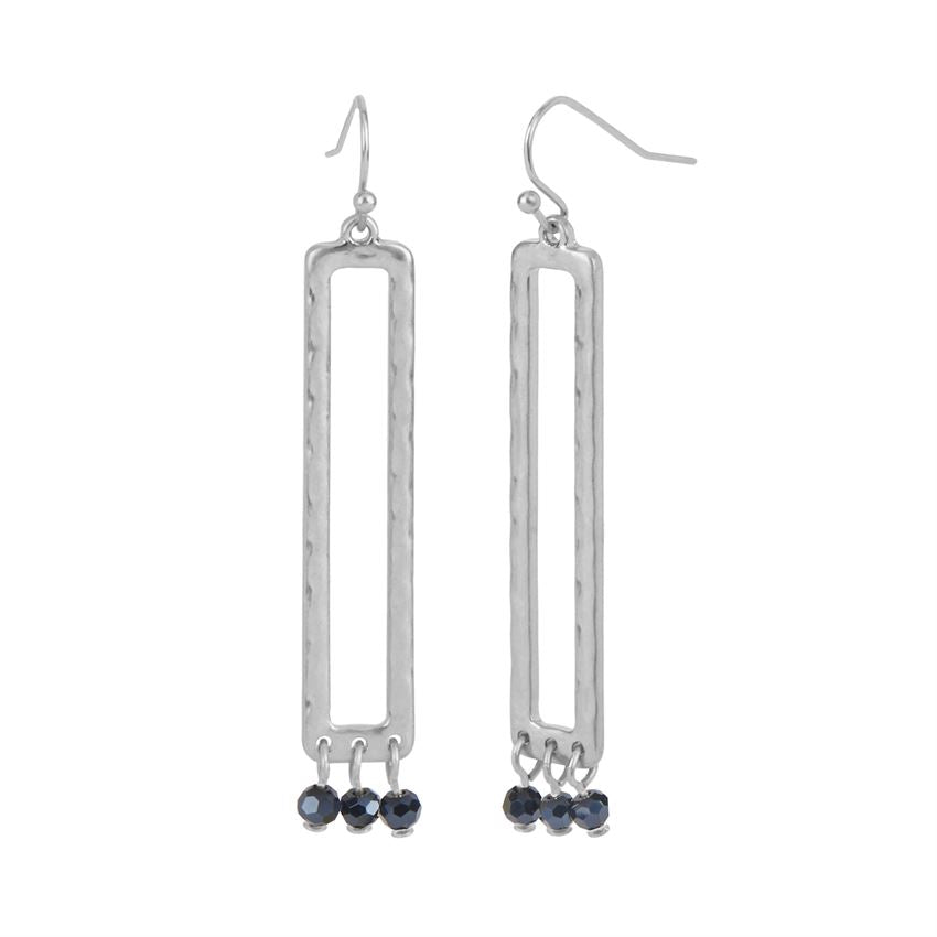 Whispers Silver Rectangle with Faceted Dangle Earrings