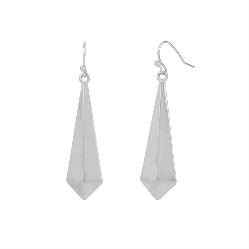 Whispers Silver 3D Triangle Dangle Earrings
