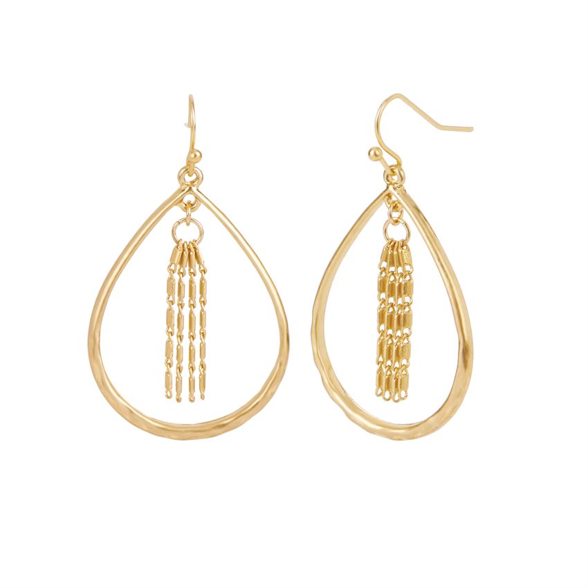 Whispers Gold Tear Drop with Chain Dangle Earrings